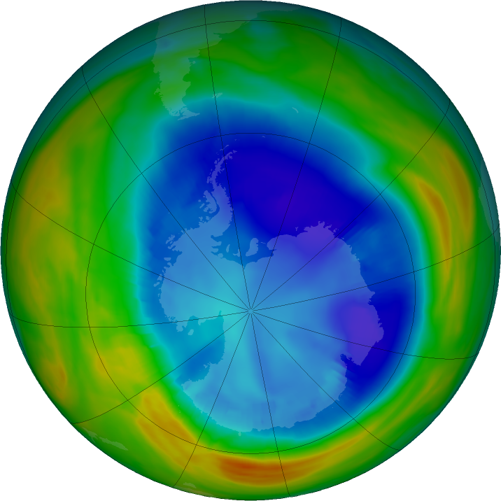 Antarctic ozone map for 22 August 2023